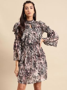 Dodo & Moa - Women Pink Polyester Animal Print Dress