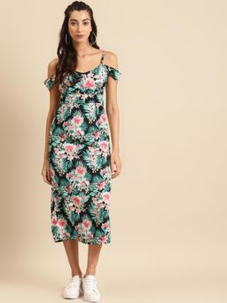 Dodo & Moa - Women Black Polyester Floral Dress
