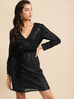 Dodo & Moa - Women Black Polyester Embellished Dress