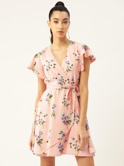 Dodo & Moa - Women Pink Polyester Floral Dress