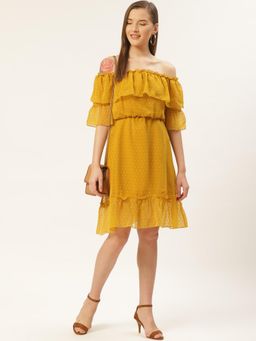 Dodo & Moa - Women Mustard Polyester Woven Dress