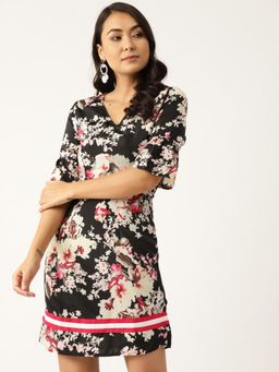 Dodo & Moa - Women Black Polyester Floral Dress