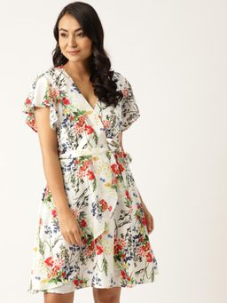 Dodo & Moa - Women White Polyester Floral Dress