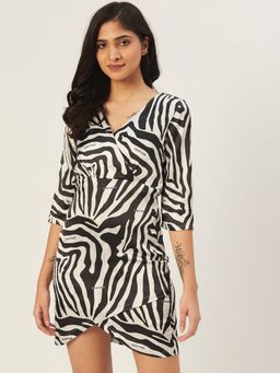 Dodo & Moa - Women White Polyester Animal Print Dress