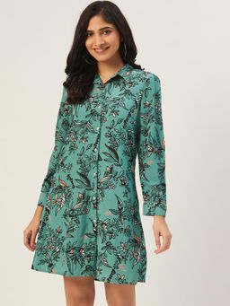 Dodo & Moa - Women Aqua Polyester Floral Dress