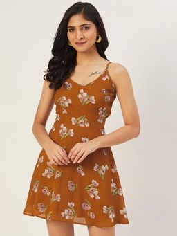Dodo & Moa - Women Mustard Polyester Floral Dress