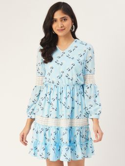 Dodo & Moa - Women Blue Polyester Floral Dress
