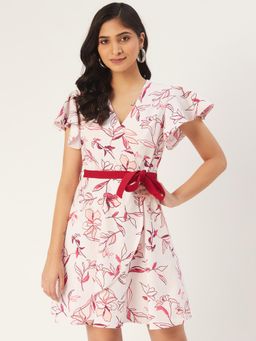Dodo & Moa - Women White Polyester Floral Dress
