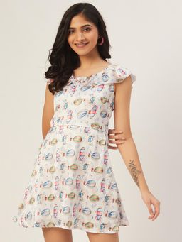 Dodo & Moa - Women White Polyester Self Design Dress