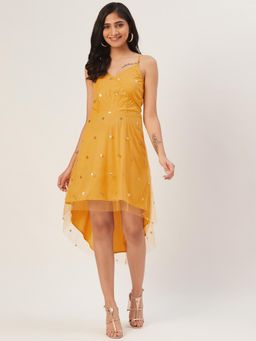 Dodo & Moa - Women Mustard Polyester Embellished Dress