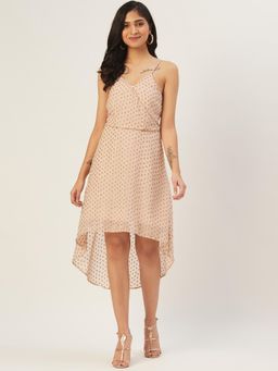 Dodo & Moa - Women Beige Polyester Polka Dots Dress