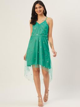 Dodo & Moa - Women Aqua Polyester Embellished Dress