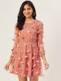Dodo & Moa - Women Peach Polyester Self Design Dress