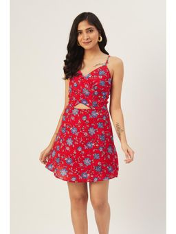 Dodo & Moa - Women Red Polyester Floral Dress