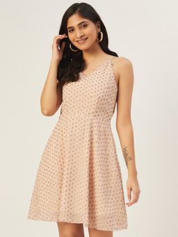 Dodo & Moa - Women Cream Polyester Polka Dots Dress