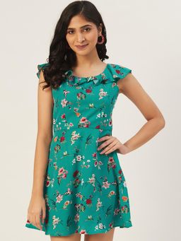 Dodo & Moa - Women Aqua Polyester Floral Dress