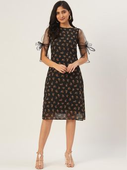 Dodo & Moa - Women Black Polyester Floral Dress