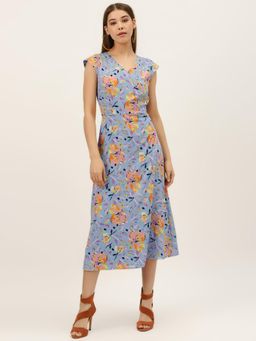 Dodo & Moa - Women Blue Polyester Floral Dress