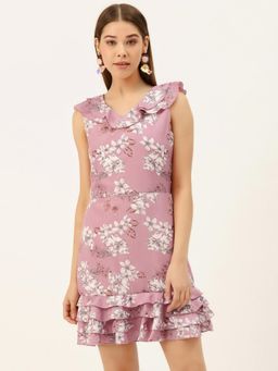 Dodo & Moa - Women Mauve Polyester Floral Dress