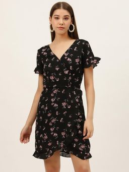 Dodo & Moa - Women Black Polyester Floral Dress
