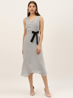 Dodo & Moa - Women Off White Polyester Self Design Dress