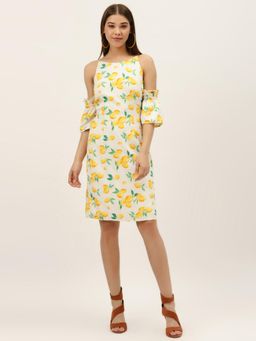 Dodo & Moa - Women Off White Polyester Self Design Dress