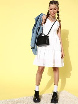 Dodo & Moa - Women White Polyester Solid Dress