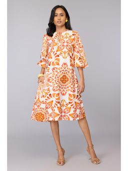 TAMISKA BY NARENDRA KUMAR - Women Orange Viscose Rayon Self Design Dress