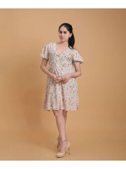 Veeralda - Women Off White Cotton Floral Dress
