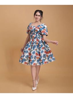 Veeralda - Women Blue Cotton Self Design Dress