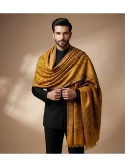 MUFFLY - Men Ikkat Reversible Bamboo Silk Shawl with Woven Floral Pattern