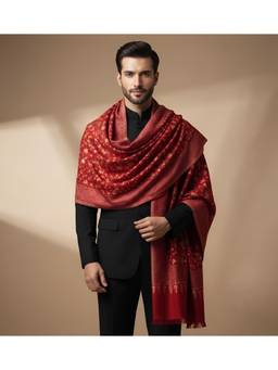 MUFFLY - Men Ikkat Reversible Bamboo Silk Shawl with Woven Floral Pattern