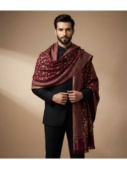 MUFFLY - Men Ikkat Reversible Bamboo Silk Shawl with Woven Floral Pattern