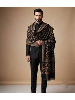 MUFFLY - Men Ikkat Reversible Bamboo Silk Shawl with Woven Floral Pattern