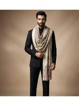 MUFFLY - Men Ikkat Reversible Bamboo Silk Shawl with Woven Floral Pattern