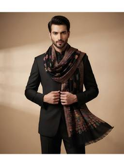 MUFFLY - Men Kani Weave Wool Blend Shawl with Paisley Floral Motifs