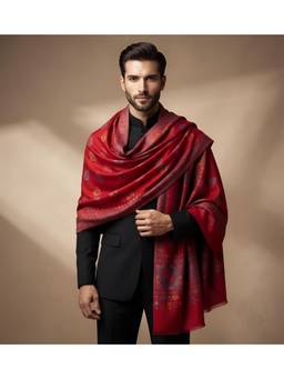 MUFFLY - Men Kani Weave Wool Blend Shawl with Paisley Floral Motifs