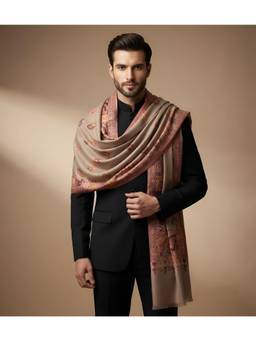MUFFLY - Men Kani Weave Wool Blend Shawl with Paisley Floral Motifs