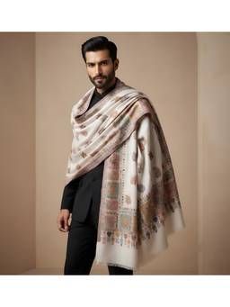 MUFFLY - Men Kani Weave Wool Blend Shawl with Paisley Floral Motifs