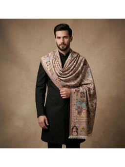 MUFFLY - Men Multicolour Patchwork Kani Jacquard Wool Blend Shawl