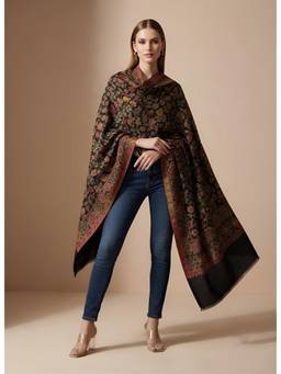MUFFLY - Kani Weave Floral Jamawar Stole with Intricate Woven Border