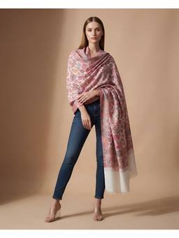 MUFFLY - Kani Weave Floral Jamawar Stole with Intricate Woven Border