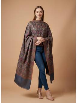 MUFFLY - Kani Weave Floral Jamawar Stole with Intricate Woven Border