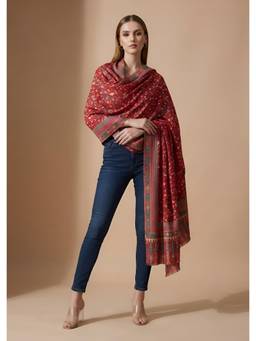 MUFFLY - Digital Printed Kashmiri Kalamkari Floral Jaal Bamboo Silk Stole