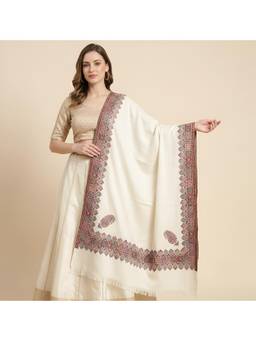 MUFFLY - Wool Blend Traditional Kashmiri Kani Woven Paisley Shawl with Border