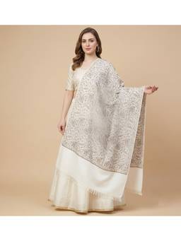 MUFFLY - Wool Blend Kashmiri Sozni Jaal Embroidered Winter Shawl