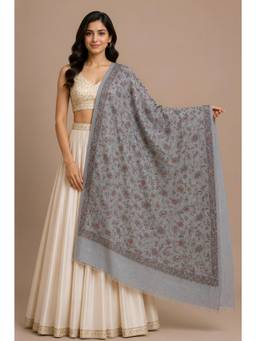 MUFFLY - Wool Blend Jamawar Woven Shawl with All-Over Floral Jaal Border