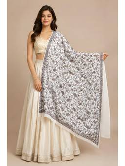 MUFFLY - Wool Blend Jamawar Woven Shawl with All-Over Floral Jaal Border