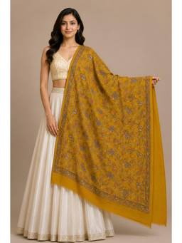 MUFFLY - Wool Blend Jamawar Woven Shawl with All-Over Floral Jaal Border