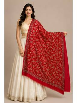MUFFLY - Wool Blend Jamawar Woven Shawl with All-Over Floral Jaal Border